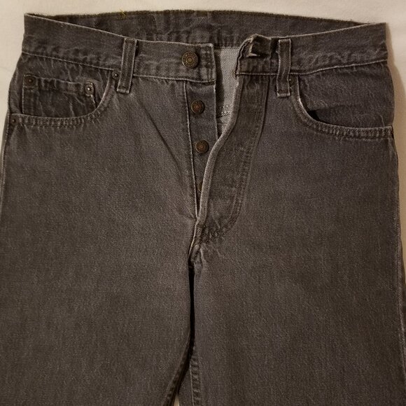90’s Levi’s 501 Black Denim Straight Leg Jeans - Naturally Distressed 28x32 - Picture 4 of 11